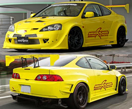 M&M Honda Hyper Wide Body Fenders and Side Steps for Mugen Front Bumper v1 (FRP) for Acura RSX DC5