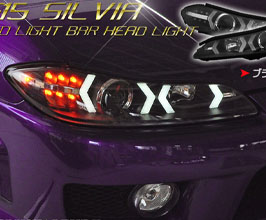 Crystal Eye LED Light Bar Sequential Headlights with Halogen Bulb Spec - V4 (Black) for Nissan Silvia S15