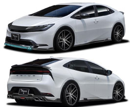 ROWEN Aero Spoiler Lip Kit with Front LEDs and Quad Exhaust Tips for Toyota Prius XW60