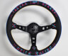 VERTEX (T&E Co) Hells Racing 350mm Steering Wheel (Leather) (Pink and Blue)