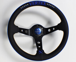 VERTEX (T&E Co) 10 Star 330mm Steering Wheel (Leather) (Blue Logo) for Universal 